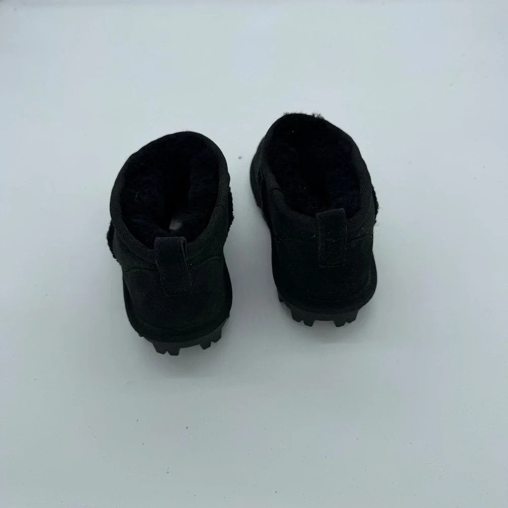 Kids Black Suede Faux Fur Lined Ankle Boots Lug Sole US 12 EU 29 UK 11